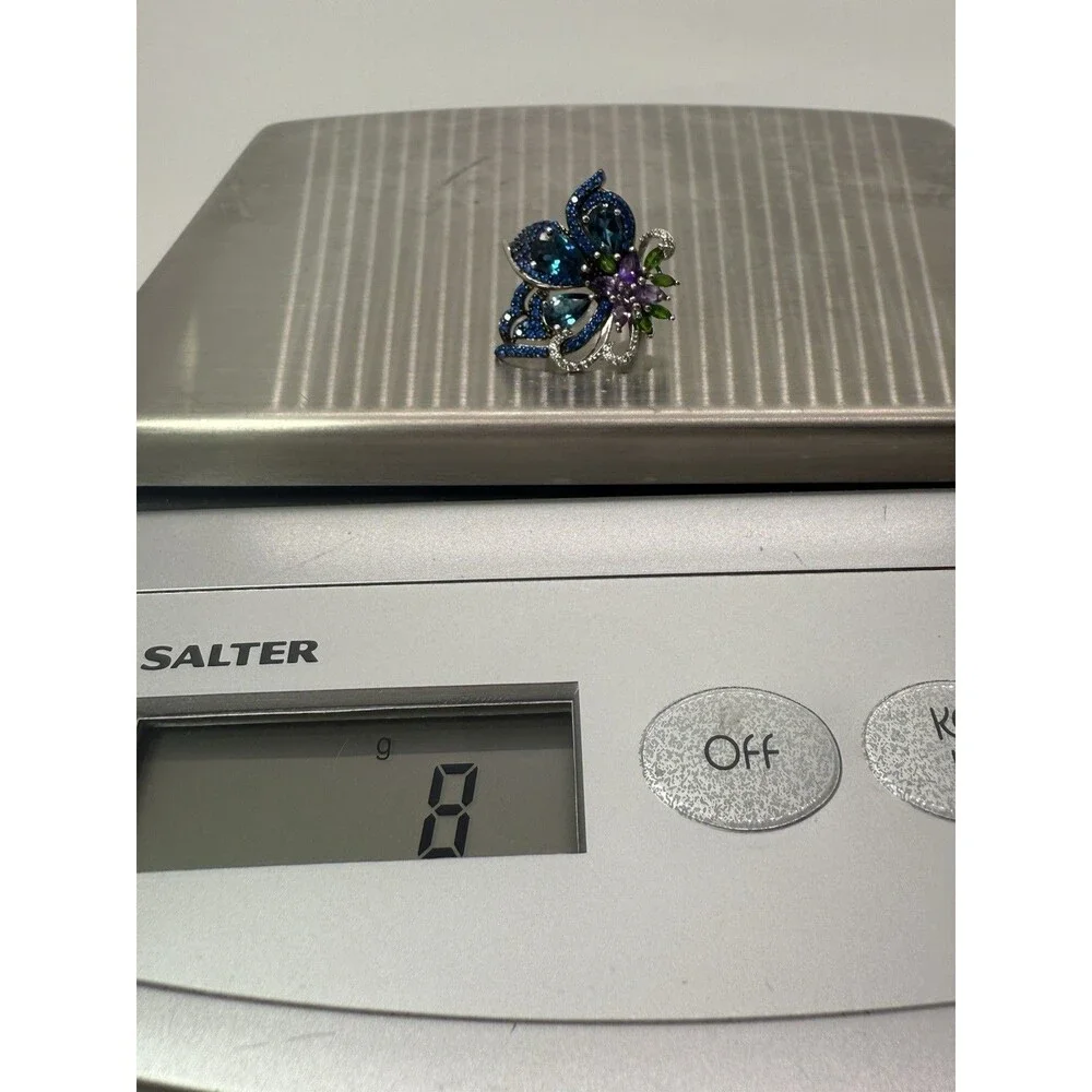 LONDON BLUE TOPAZ RHODIUM OVER‎ STERLING SILVER RING $270 MARKED BBJ 925 SZ 5.75